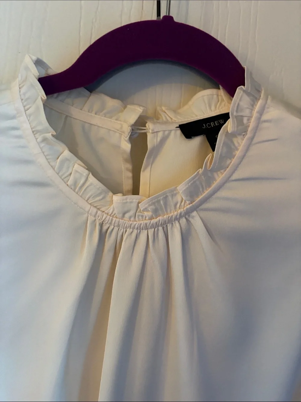 J. Crew Cream Ruffle-Trim Long Sleeve Blouse